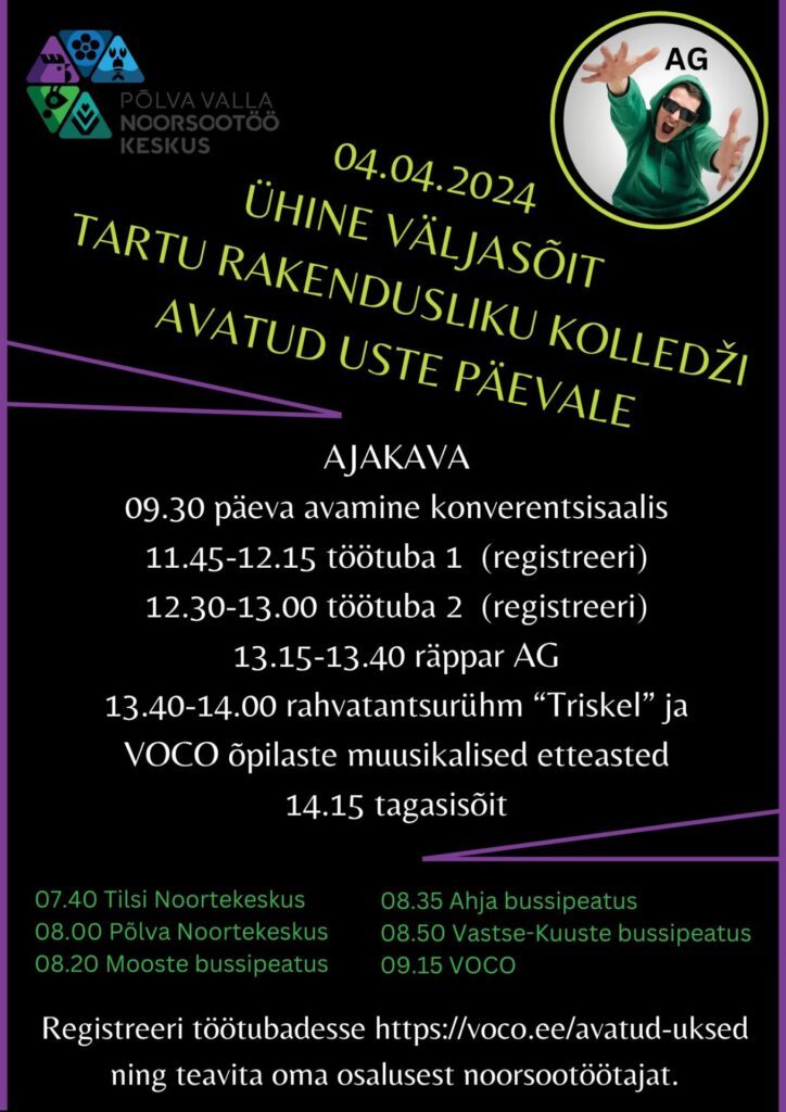 04.04.2024 ühine väljasõit Tartu Rakendusliku Kolledži (ehk VOCO) avatud uste päevale